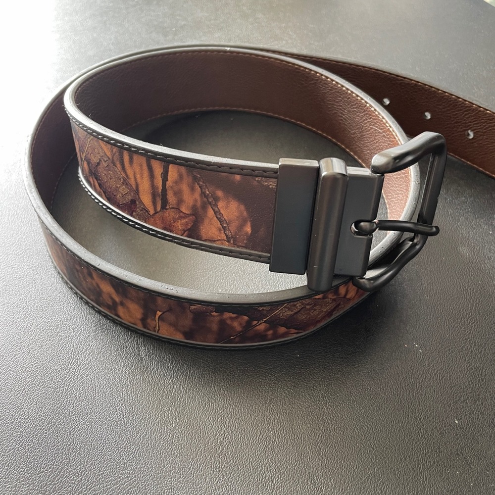 Camo Belt Leather Matte Black Buckle Hunting Utility Workwear Sz 38